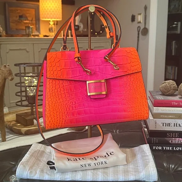 Kate Spade ♠️ New York Katy Ombré Croc Embossed Leather Medium Top Handle - Picture 2 of 16